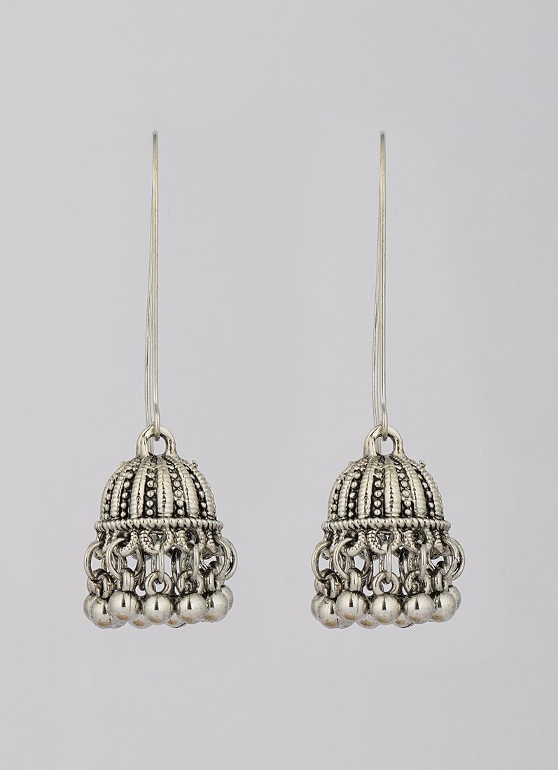 Buy Silver Oxidise Jumki Earring Set