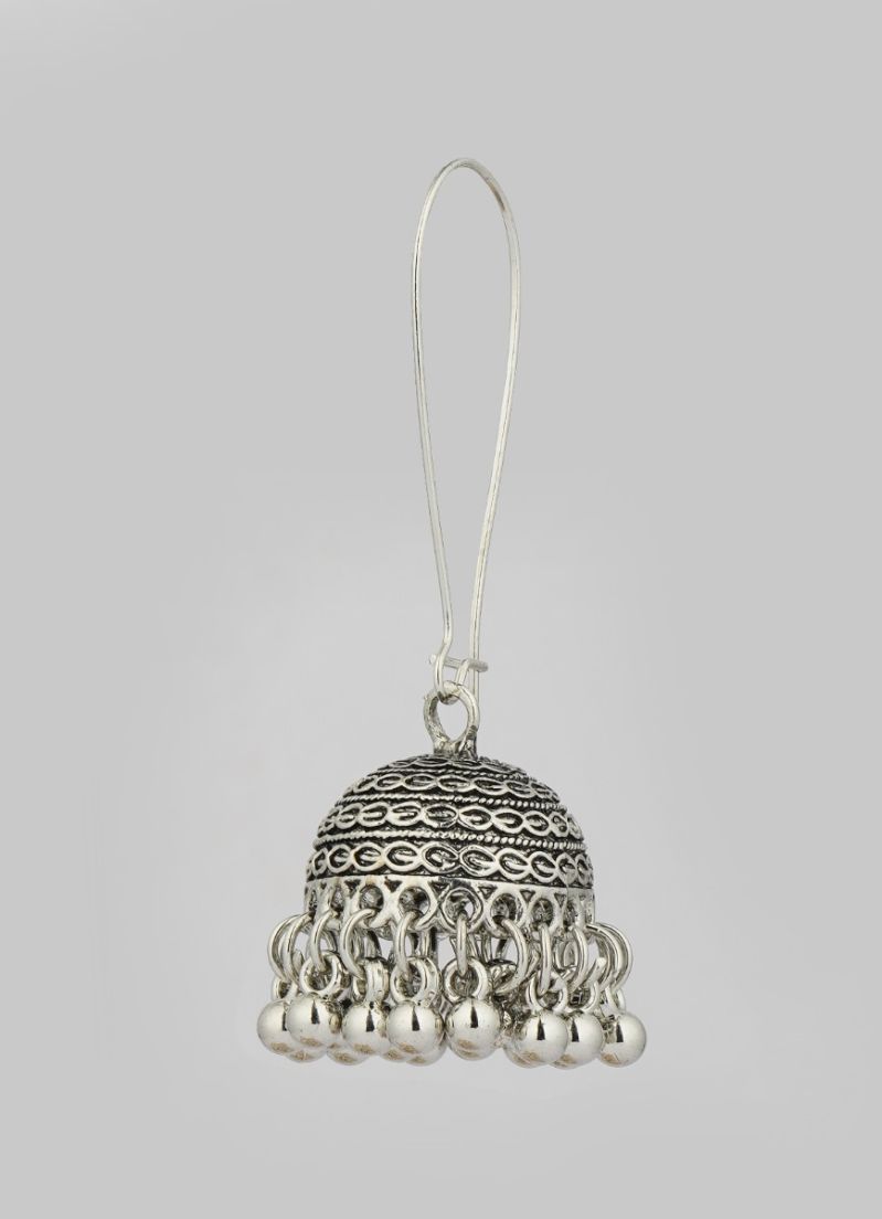 Silver Oxidised Jumki Earrings Set