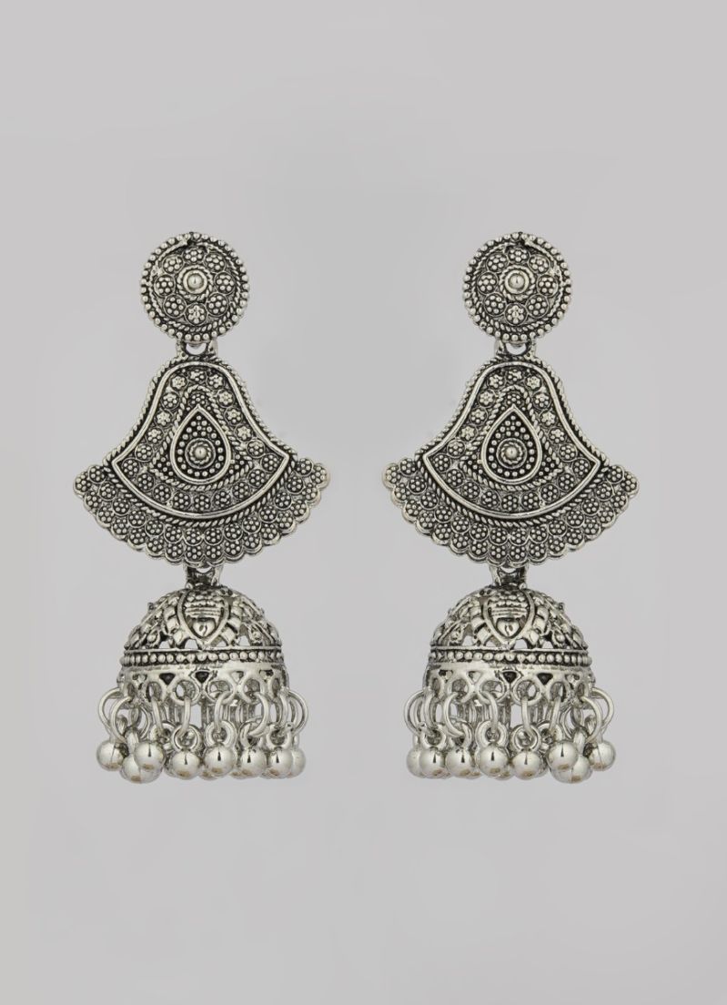 Oxidized Silver Jumka Earrings – Traditional Indian Ethnic Jewellery