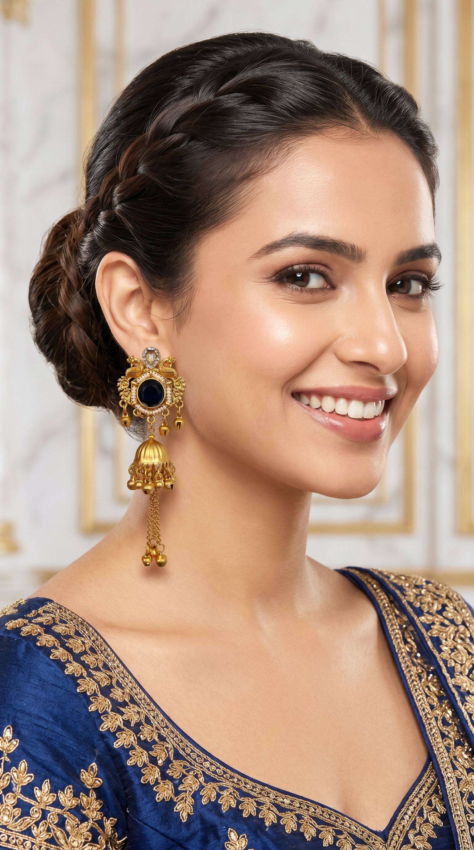Black Diamonte Kashmiri Earrings For Women