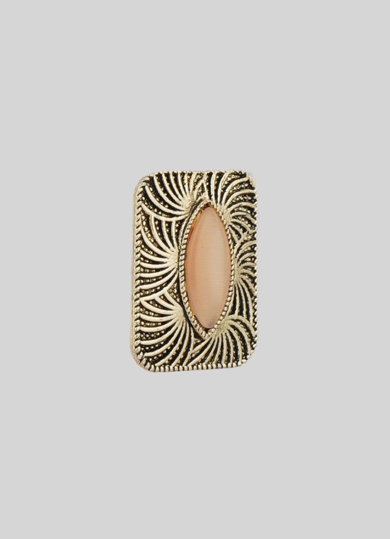 Antique Gold Square Earrings with Peach Cat’s Eye Stone