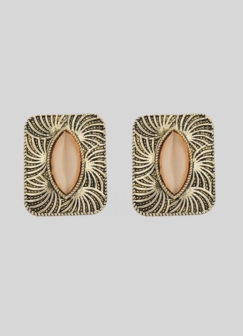 Buy Silver Oxidised ivory Stone Earrings