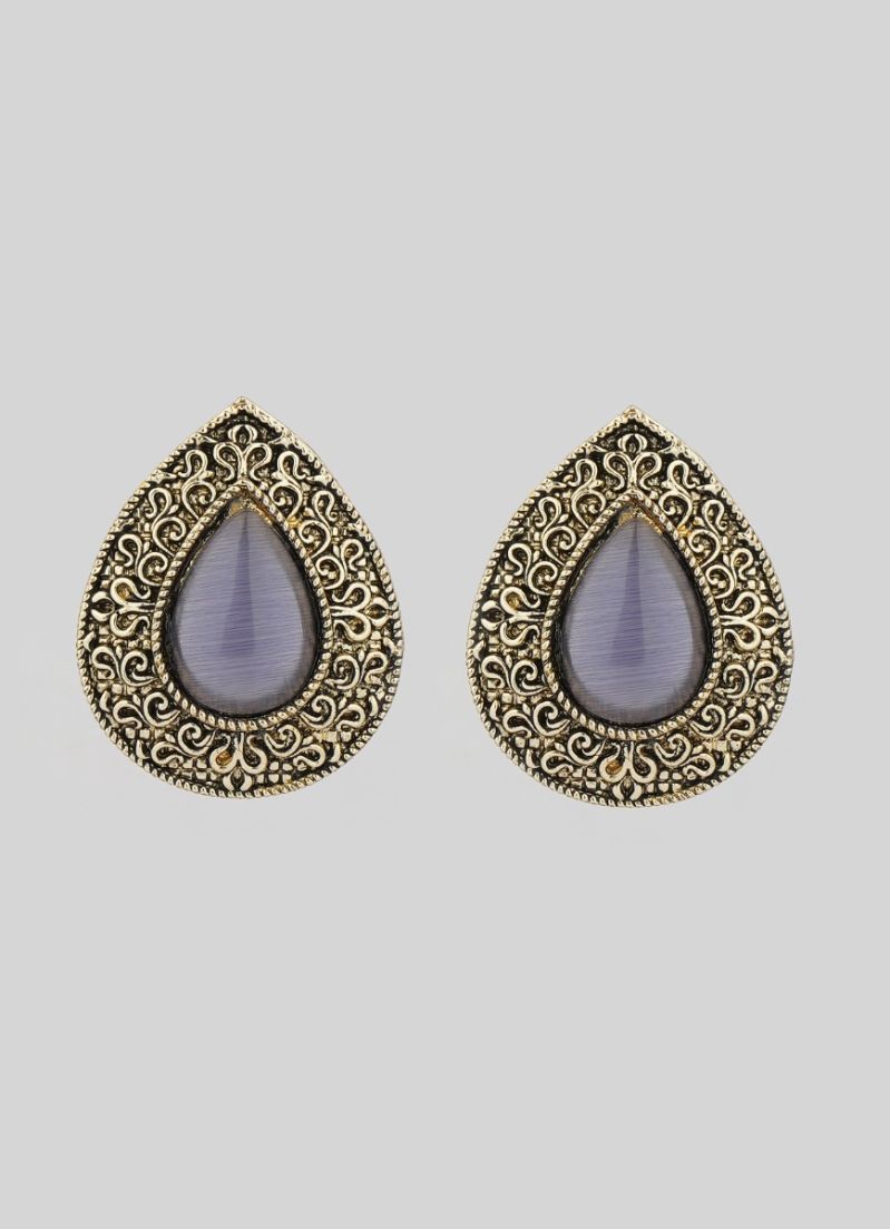 Buy Silver Oxidised Purple Stone Earrings