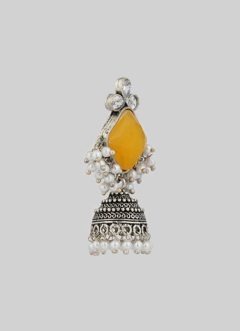 Silver Oxidised Yellow Stone Jumki