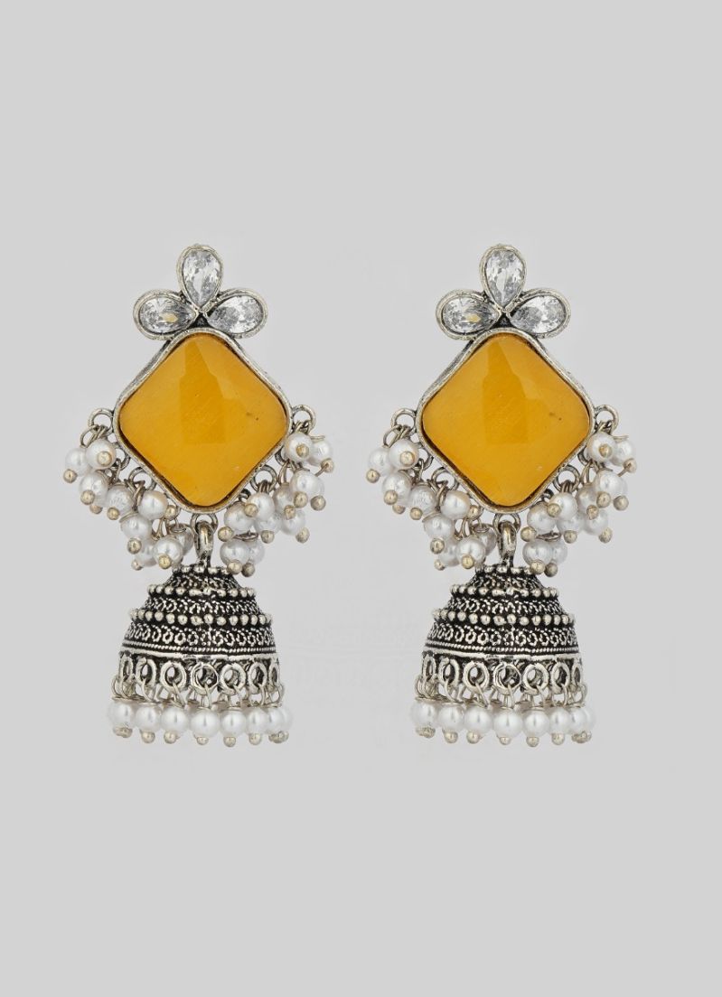 Buy Silver Oxidised Yellow Stone Jumki