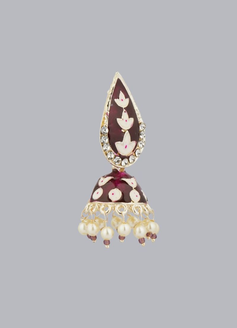 Traditional Maroon Enamel Jumki Earrings