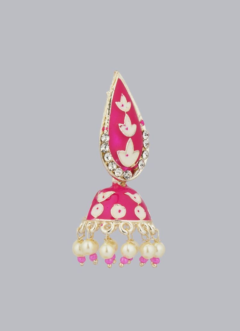 Traditional Rani Pink Enamel Jumki Earrings