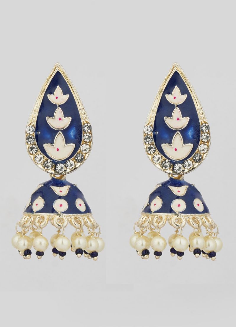 Traditional Navy Blue Enamel Jumki Earrings