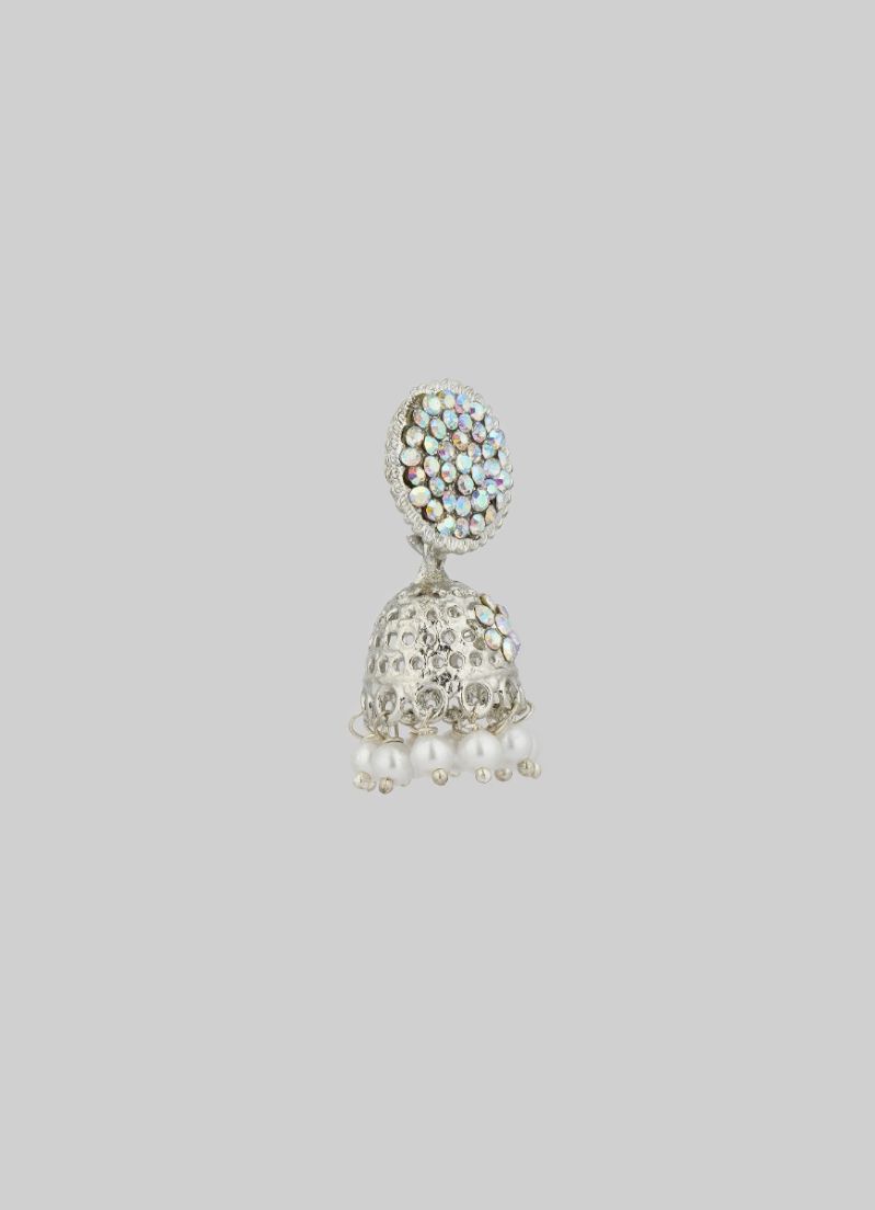 Mini Silver Rainbow Diamante Jumki Earrings