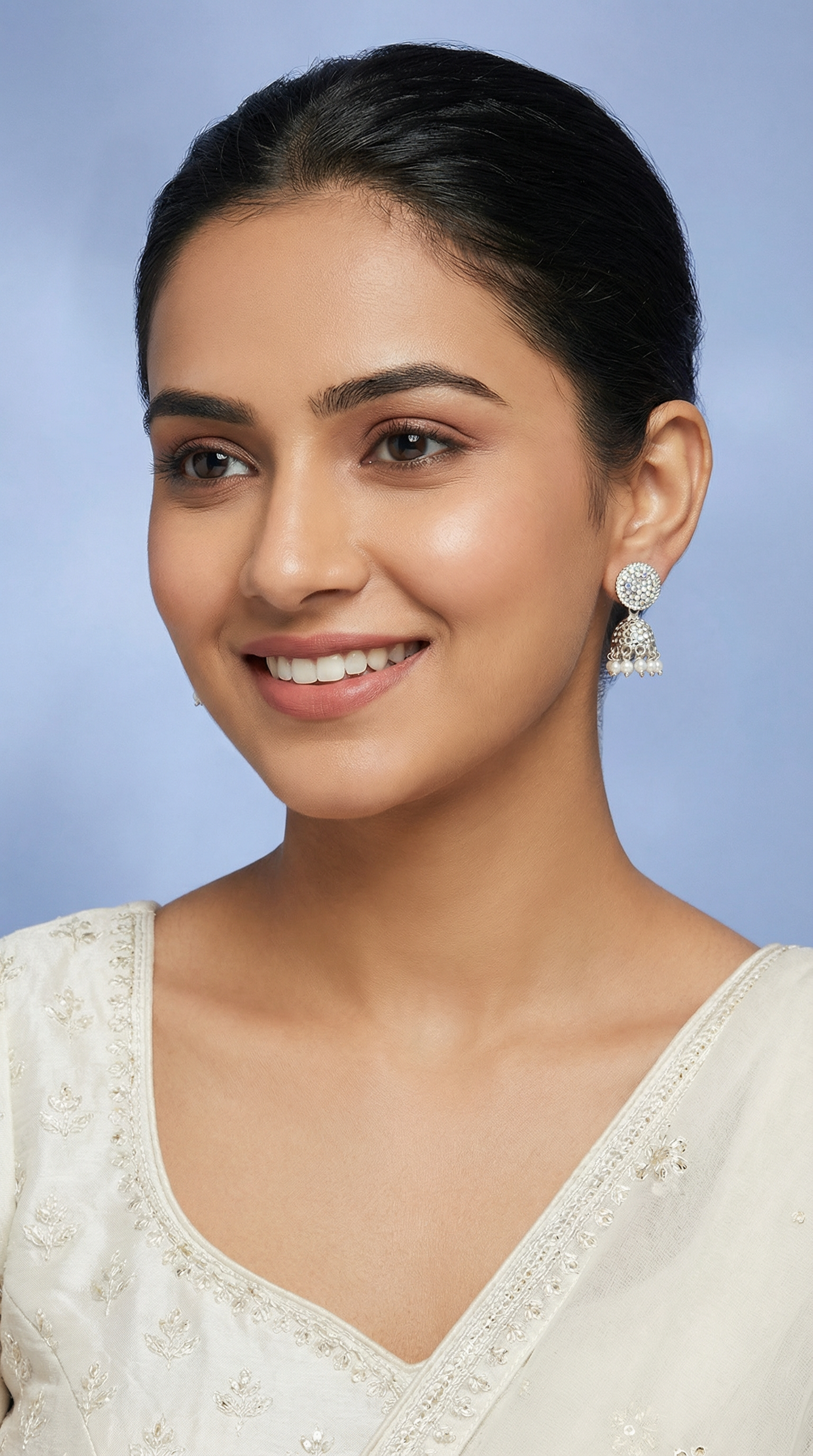 Mini Silver Rainbow Diamante Jumki Earrings