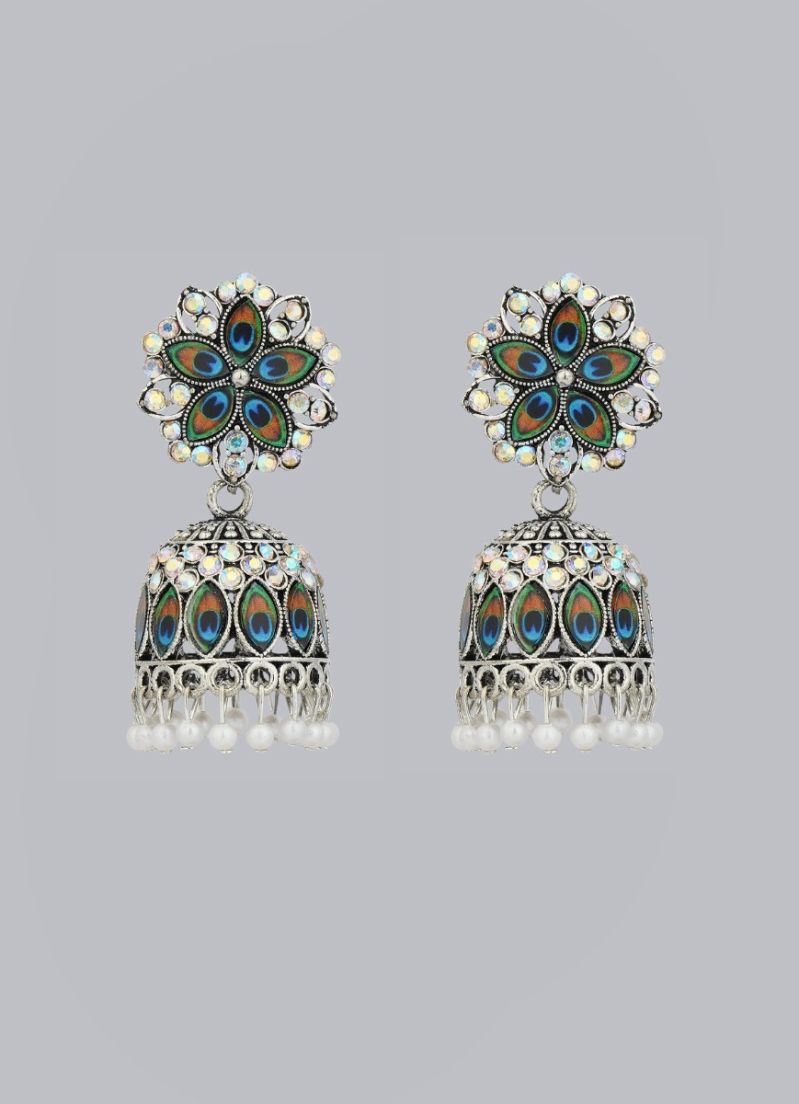 Buy Silver Peacock Feather Stone Jumki