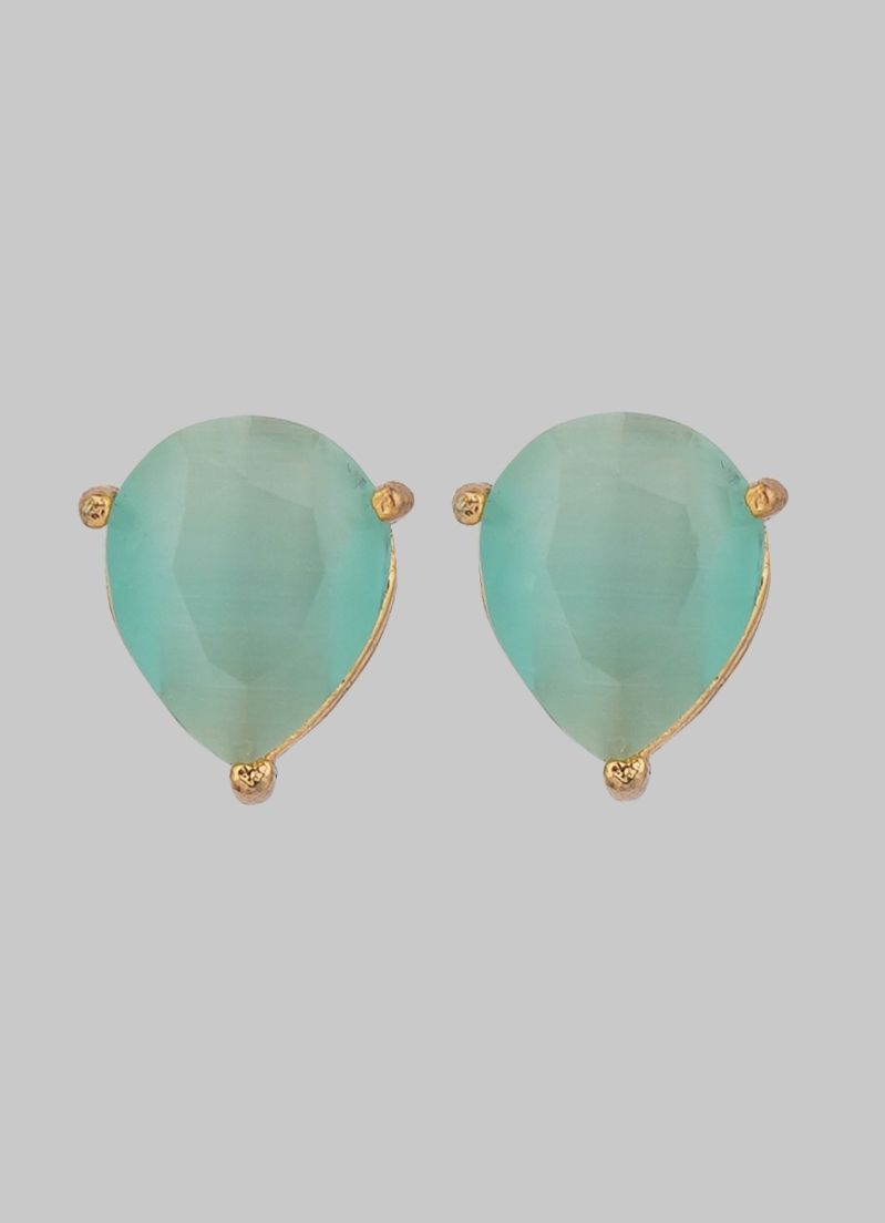 Buy Mint Green Stone Stud Earrings