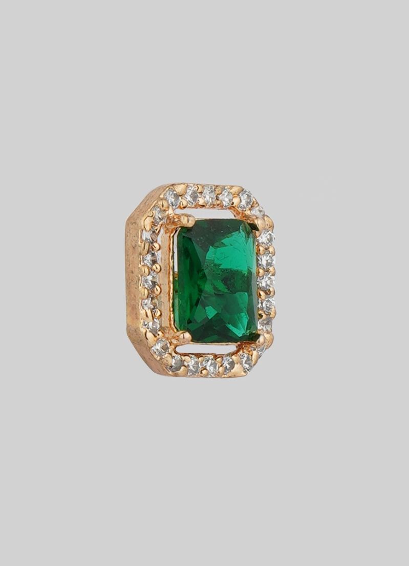 Emerald Green Stone and Diamante Stud Earrings