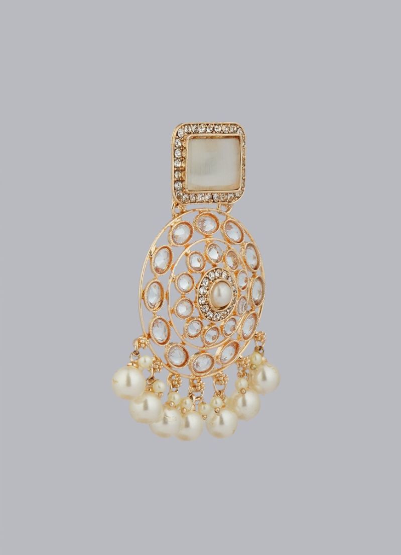 Gold Diamonte Pearl Jumki Earrings