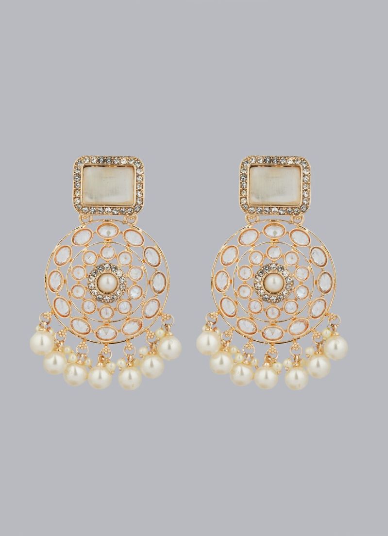 Buy Gold Diamonte Pearl Jumki Earrings