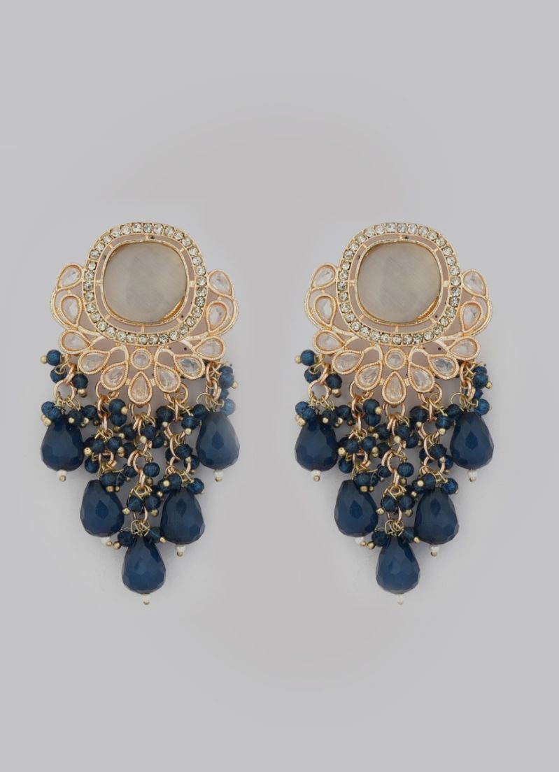 Buy Navy Blue Diamonte Pearl Jumki Earrings