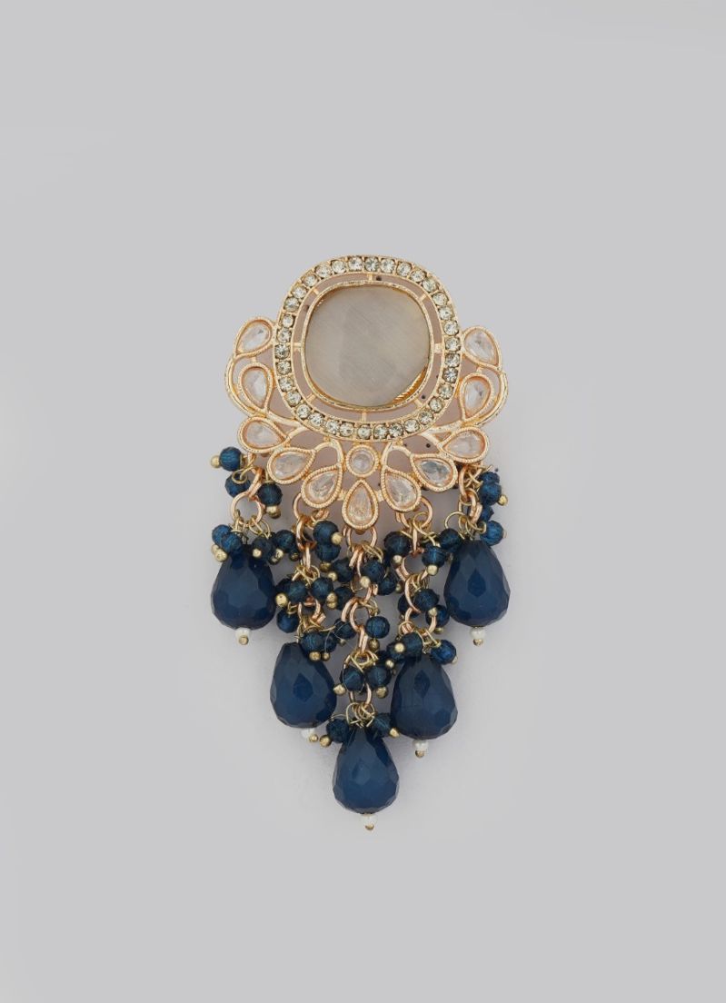 Navy Blue Diamonte Pearl Jumki Earrings