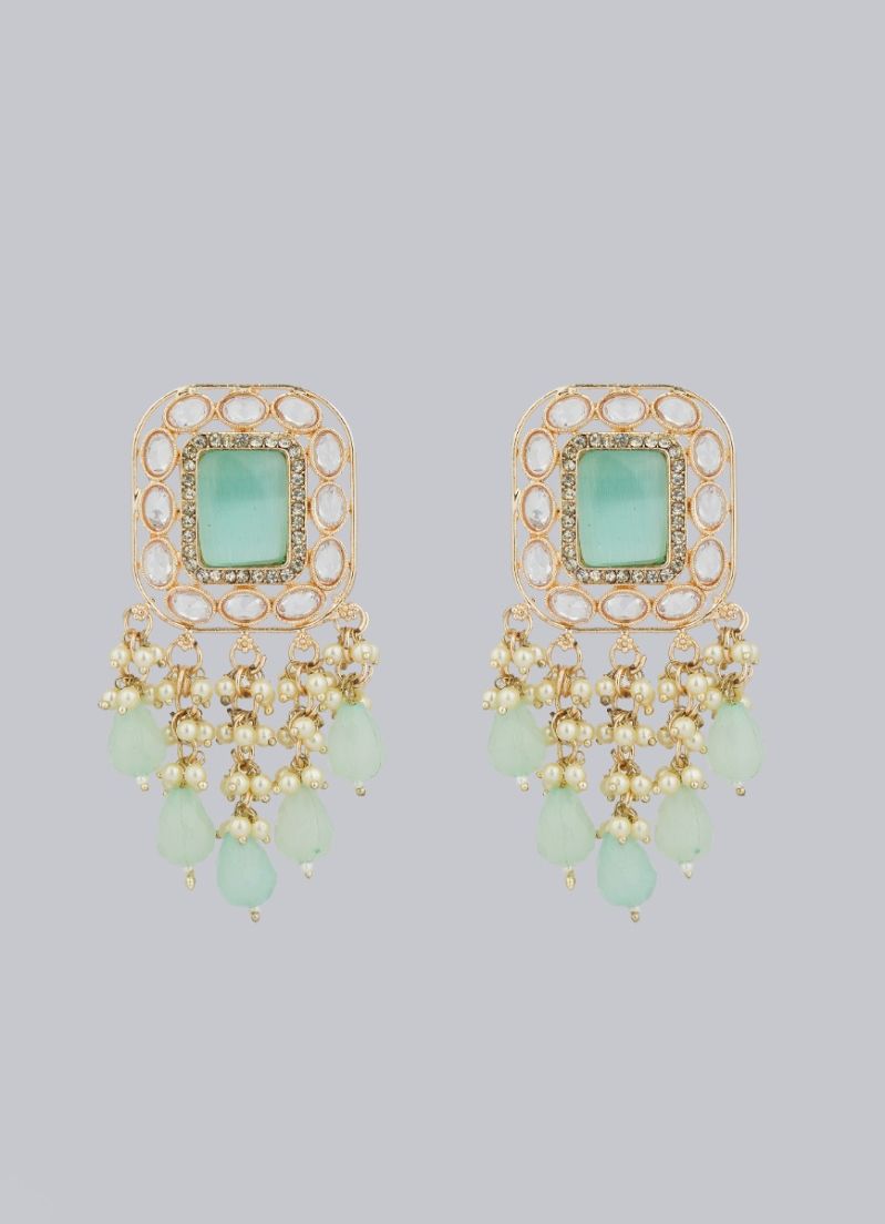 Buy Mint Green Diamonte Pearl Jumki Earrings