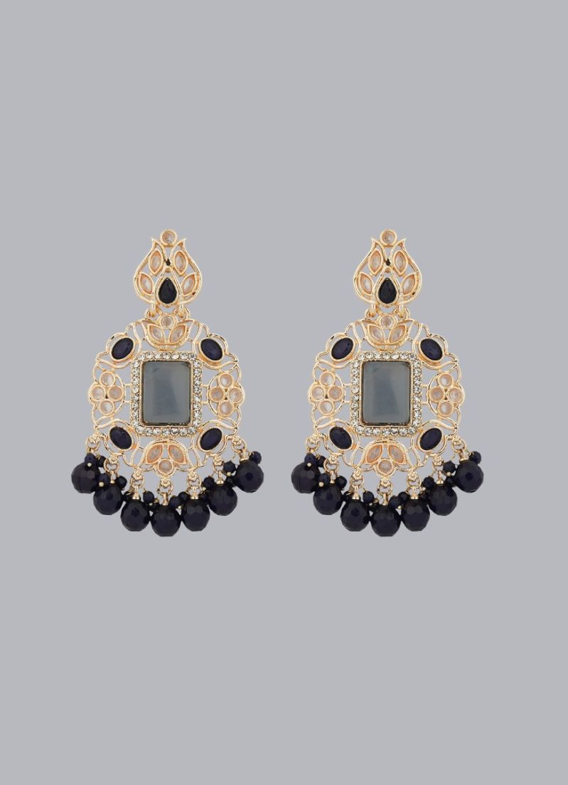 Diamonte Pearl Jumki Earrings Navy Blue