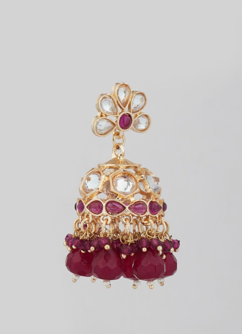 Maroon Flower Jumki Earrings