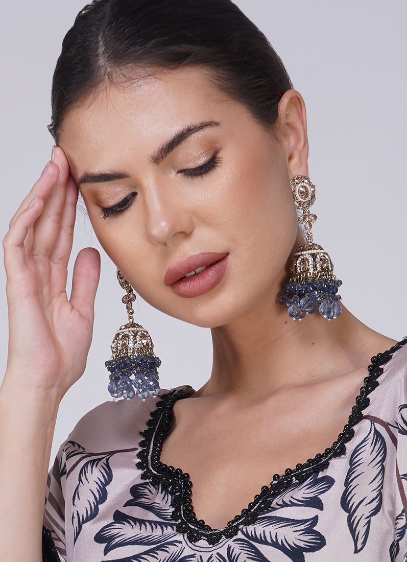 Buy Blue Diamonte Crystal Pearl Earrings