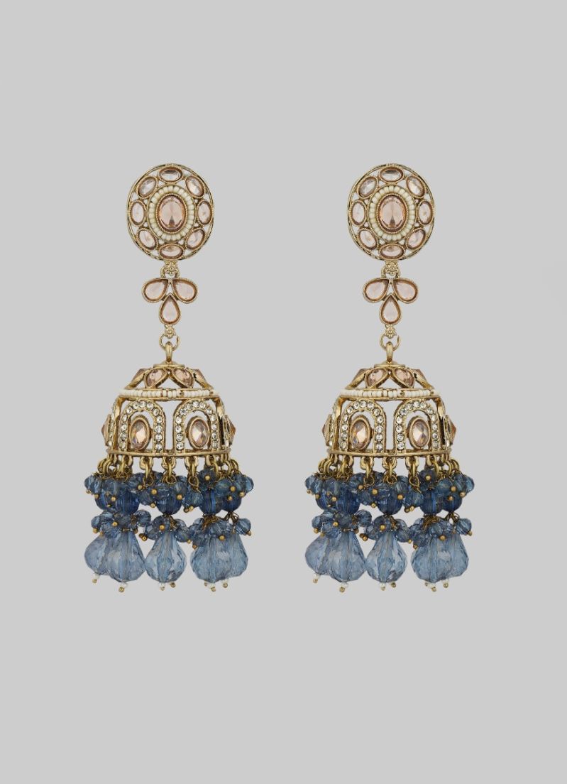 Luxurious Blue Diamante Crystal Pearl Earrings - Elegant Statement Jewelry