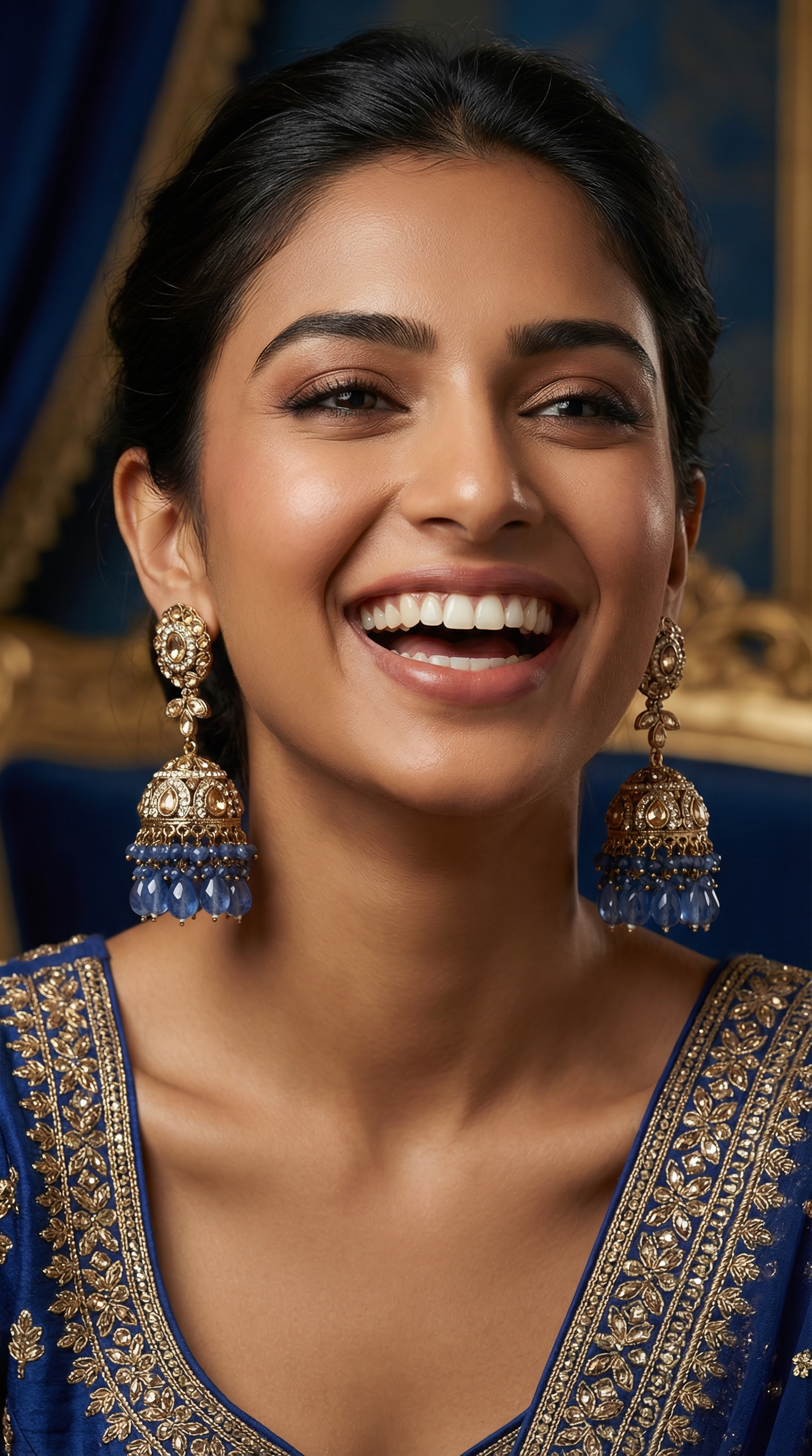 Luxurious Blue Diamante Crystal Pearl Earrings - Elegant Statement Jewelry
