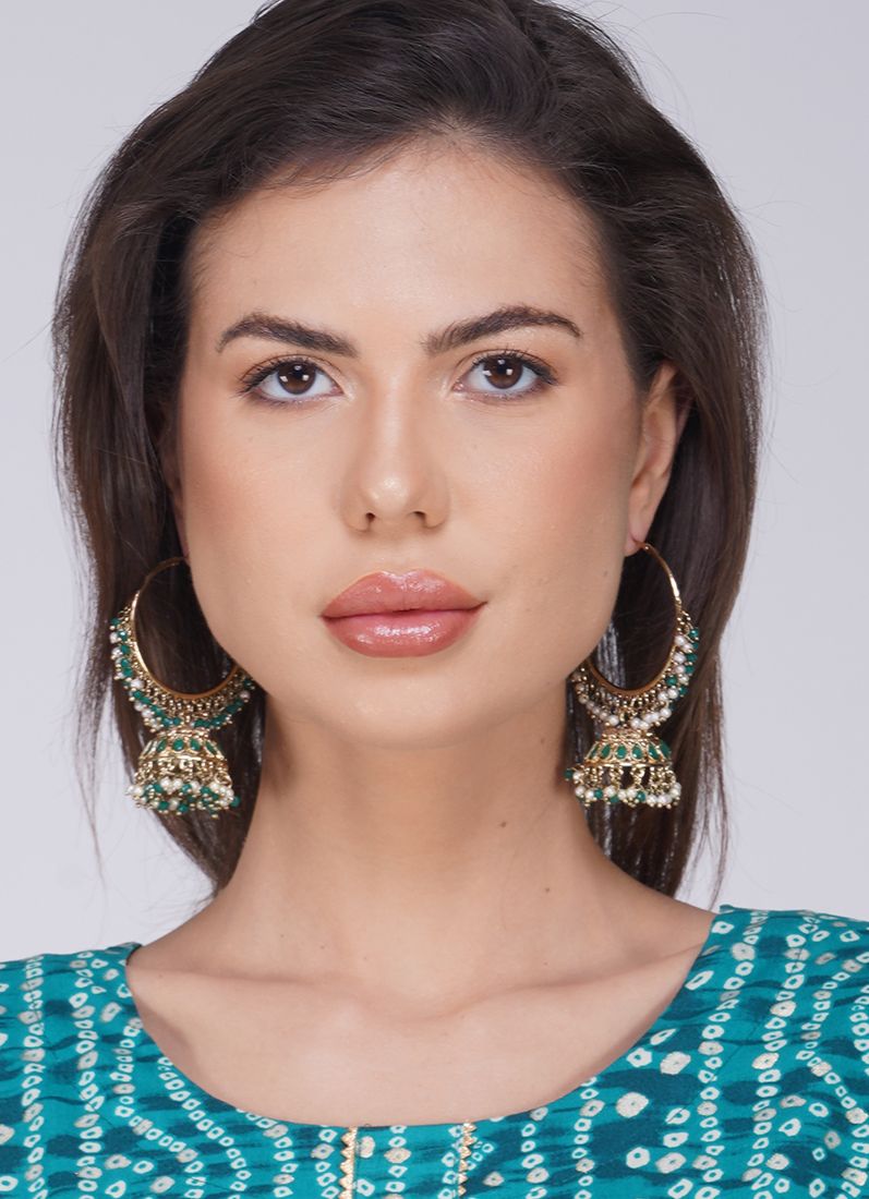 Green Stone Pearl Bali Earrings