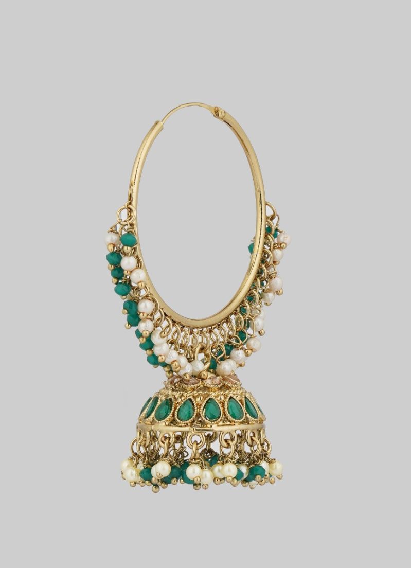 Green Stone Pearl Bali Earrings