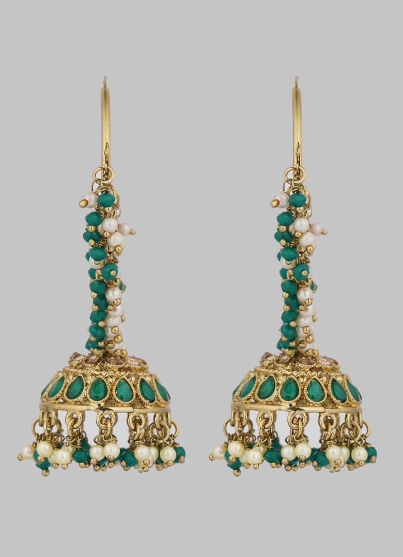 Green Stone Pearl Bali Earrings