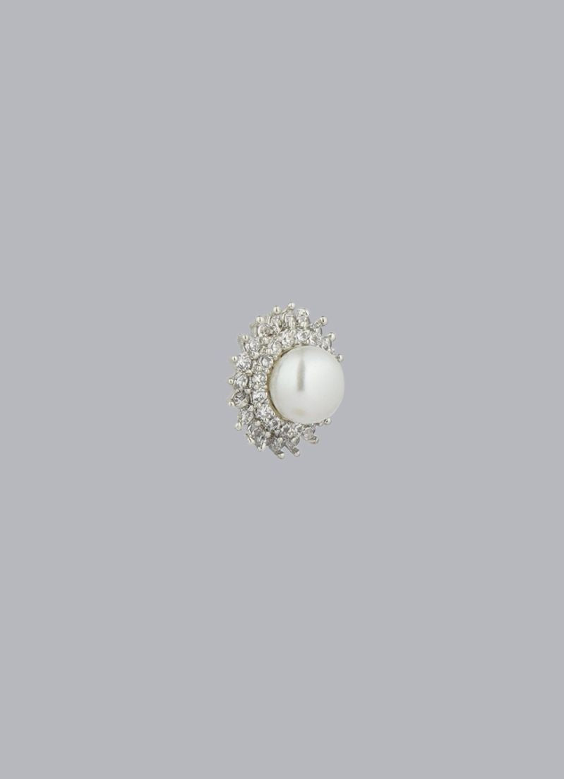 Silver Pearl Diamonte Stud Earrings