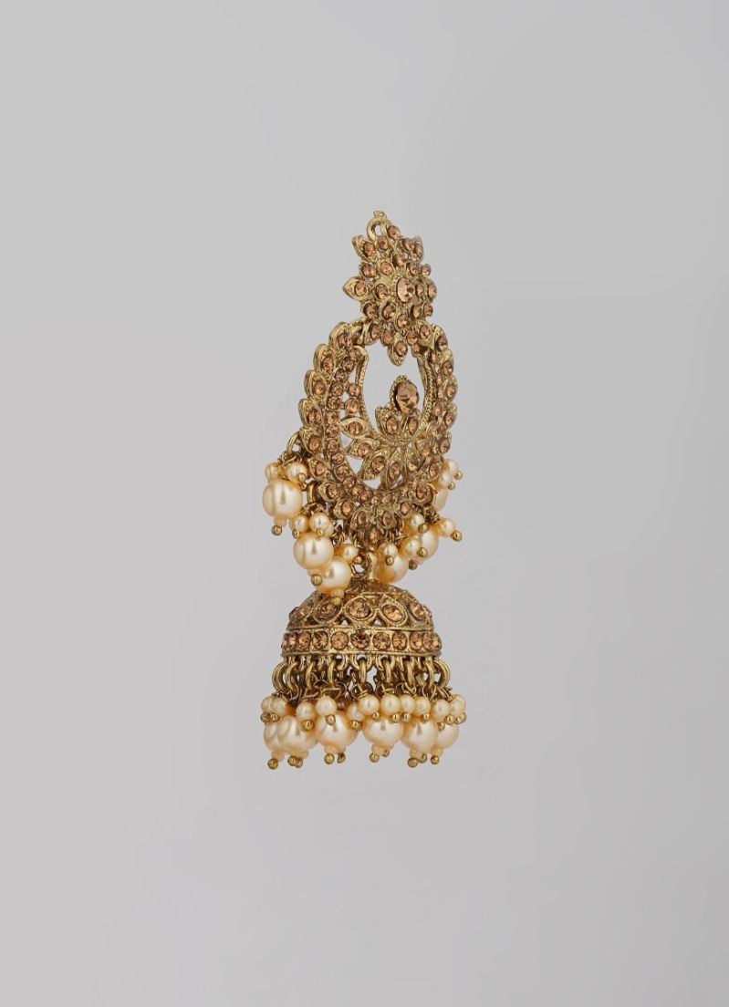 Gold Crystal Pearl Jumki and Tikka Set