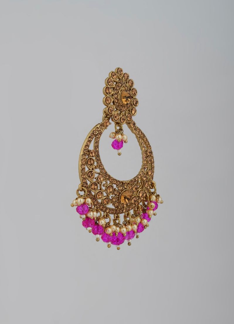 Pink Crystal Pearl Earring and Tikka Set