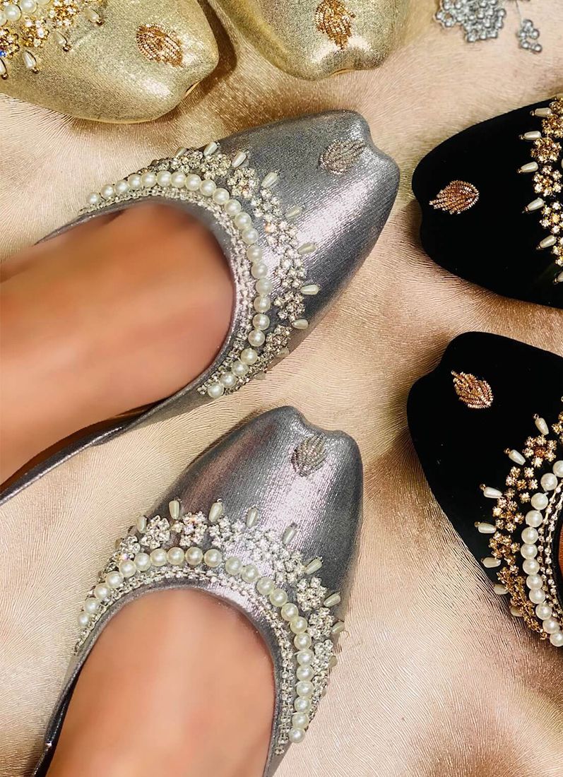 Buy Silver & Pearl Embellished Jutti