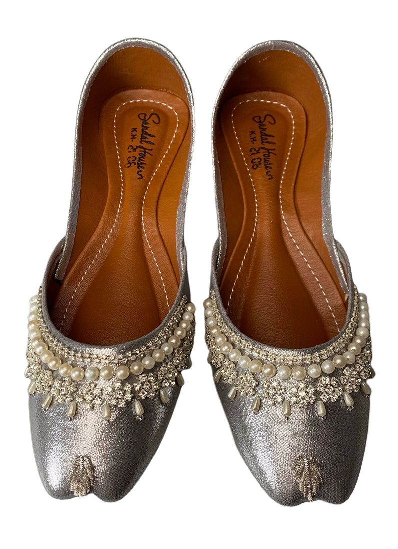 Buy Silver & Pearl Embellished Jutti