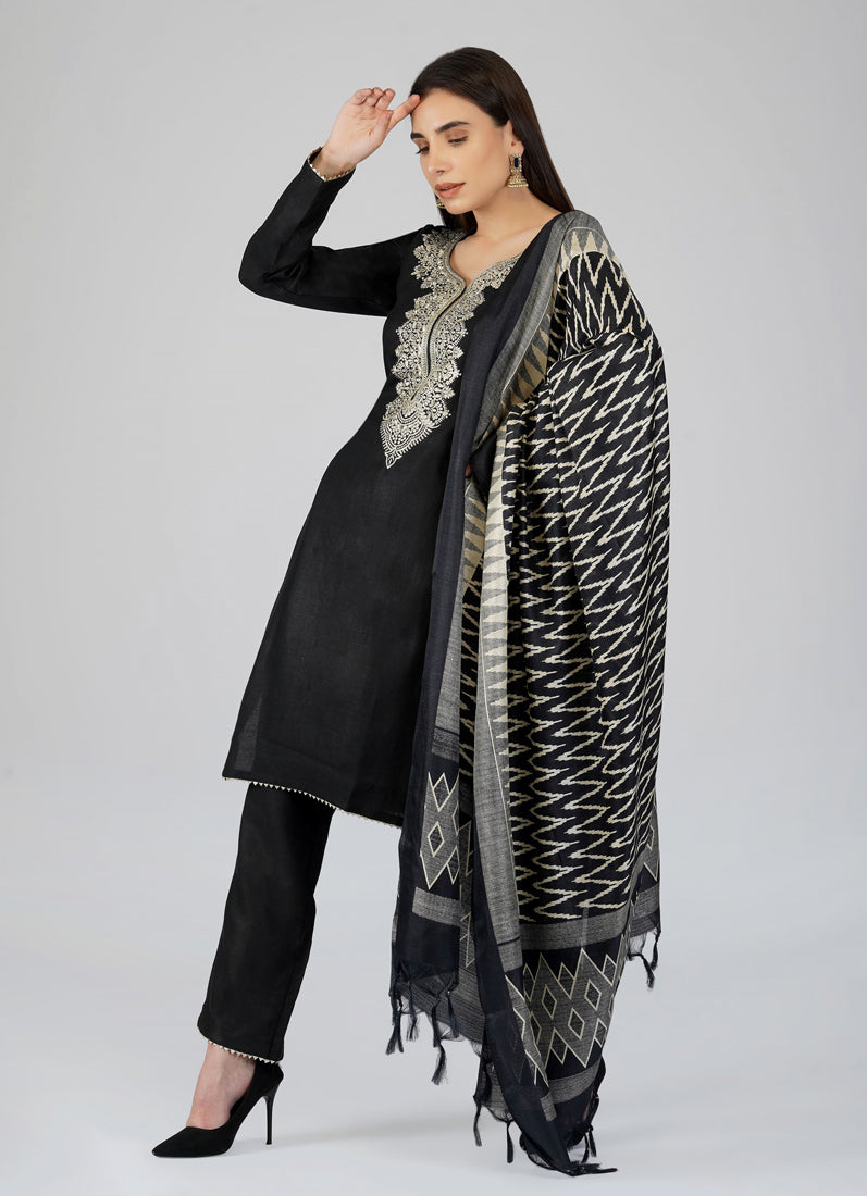 Buy Navy Blue Printed Cotton Shift Cut Suit Set