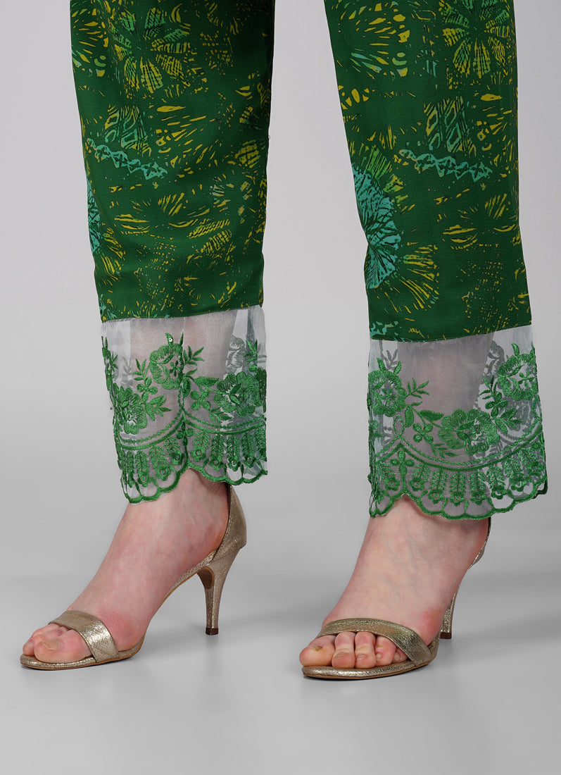 Green Embroidered Straight Cut Trouser Suit Set