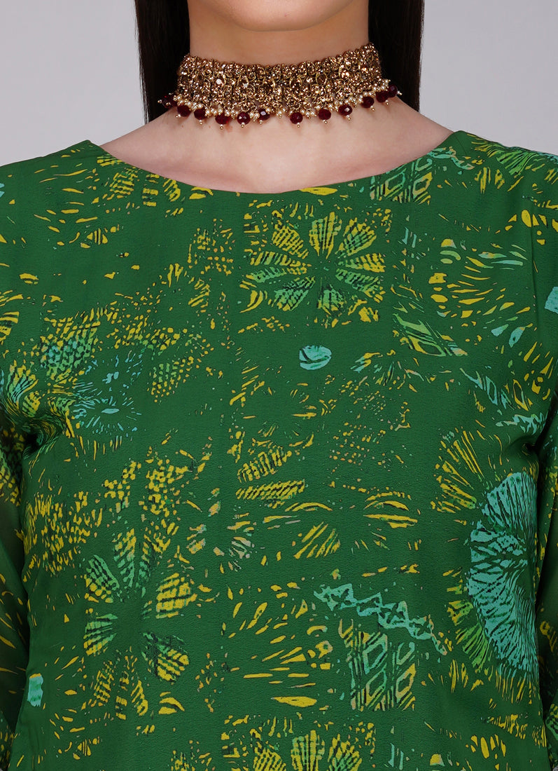 Green Embroidered Straight Cut Trouser Suit Set