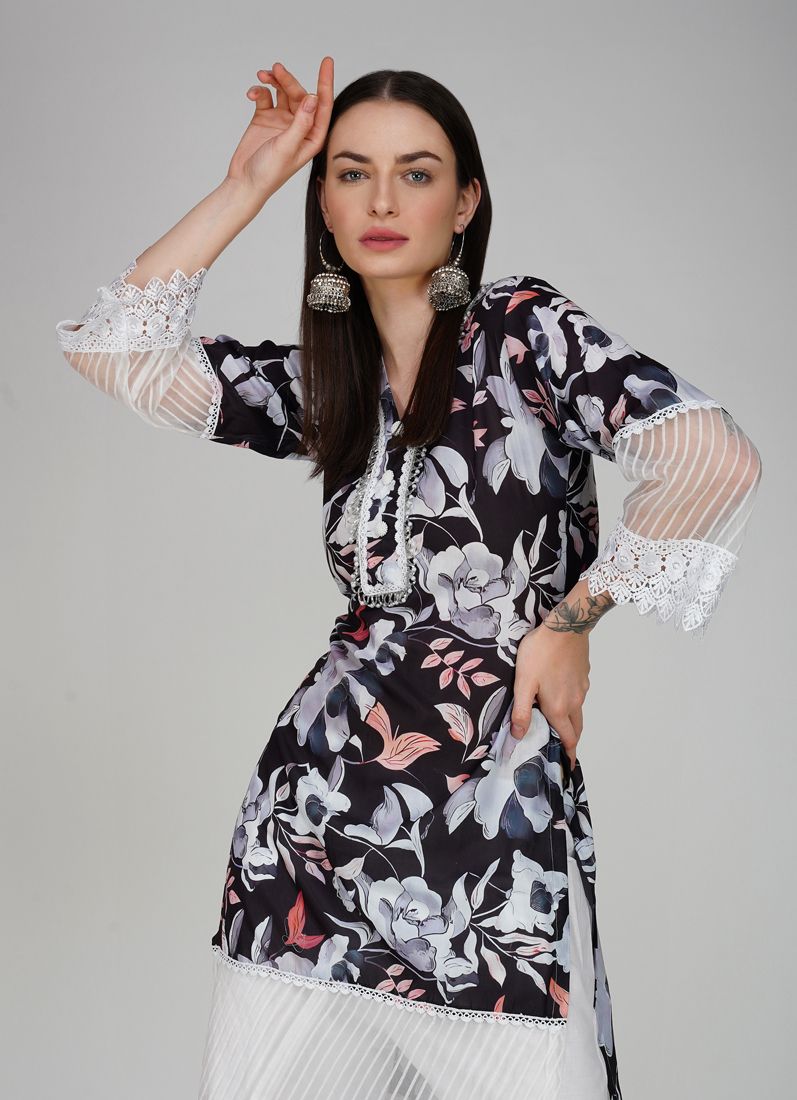 Buy Black Embroidered Straight Cut Trouser Suit Set