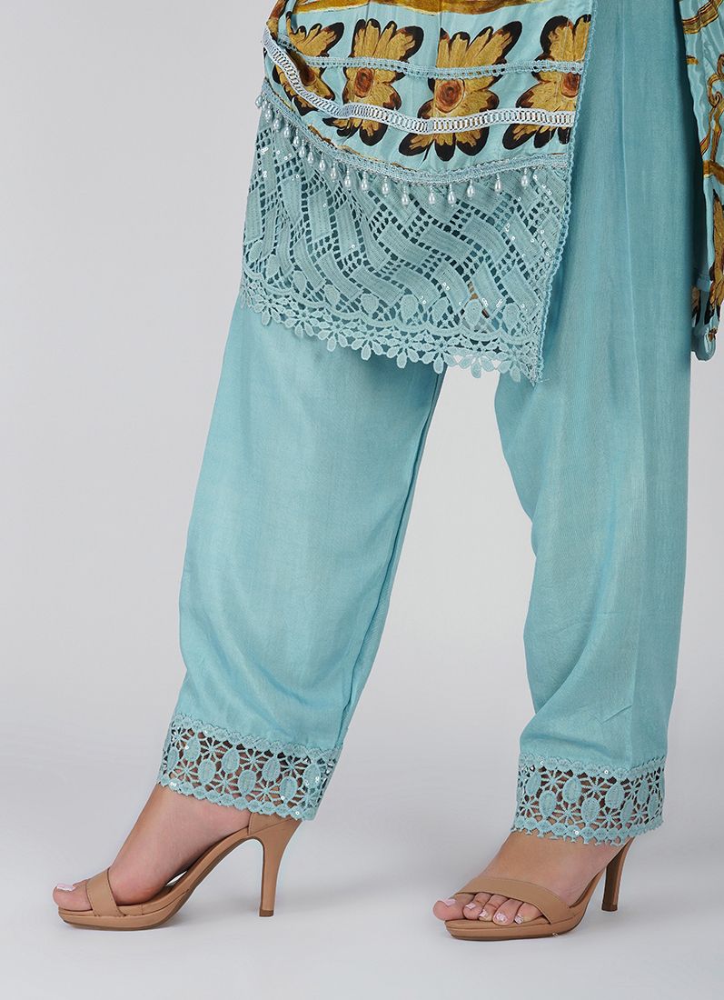 Buy Light Blue Crepe Straight Cut Suit