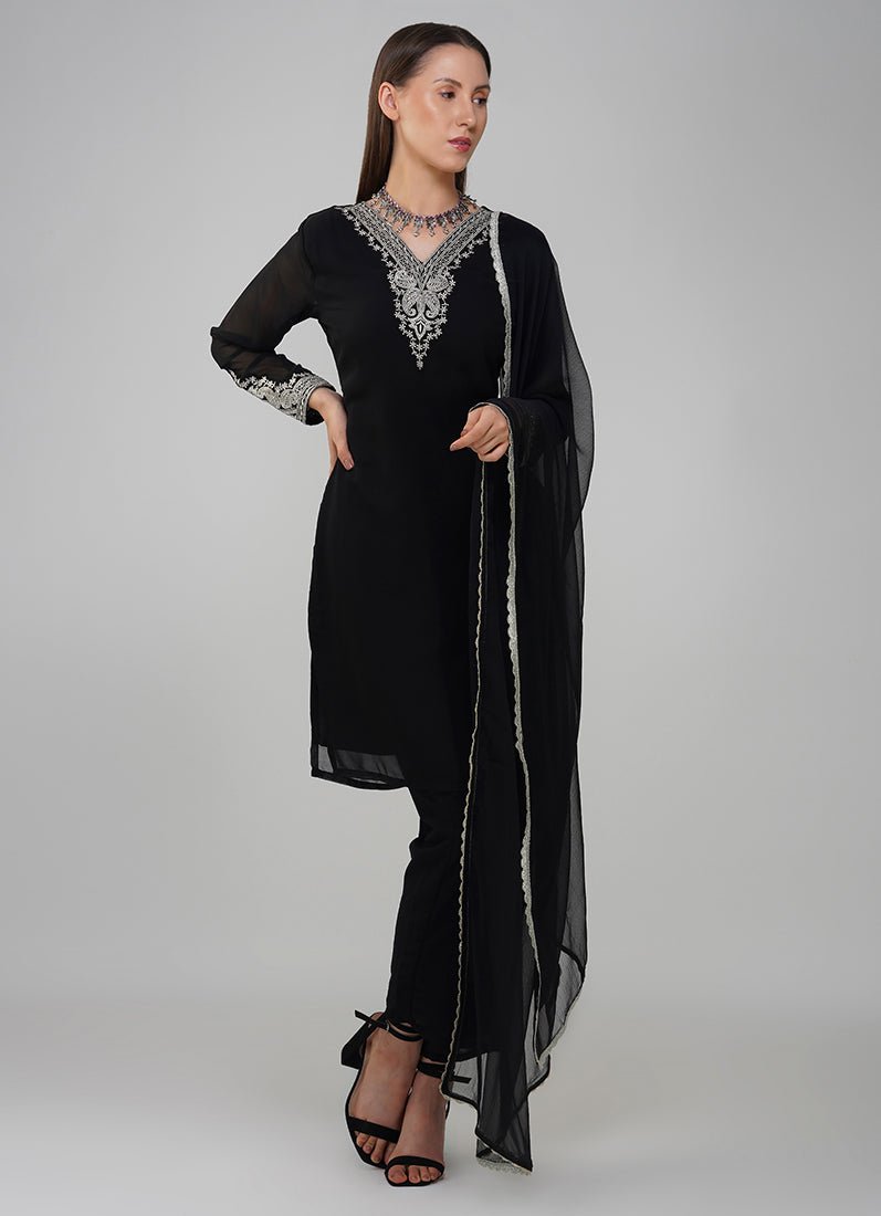 Buy Black Georgette Shift Style Suit