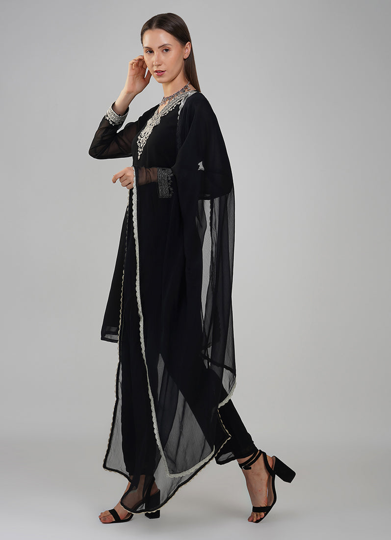 Buy Black Georgette Shift Style Suit