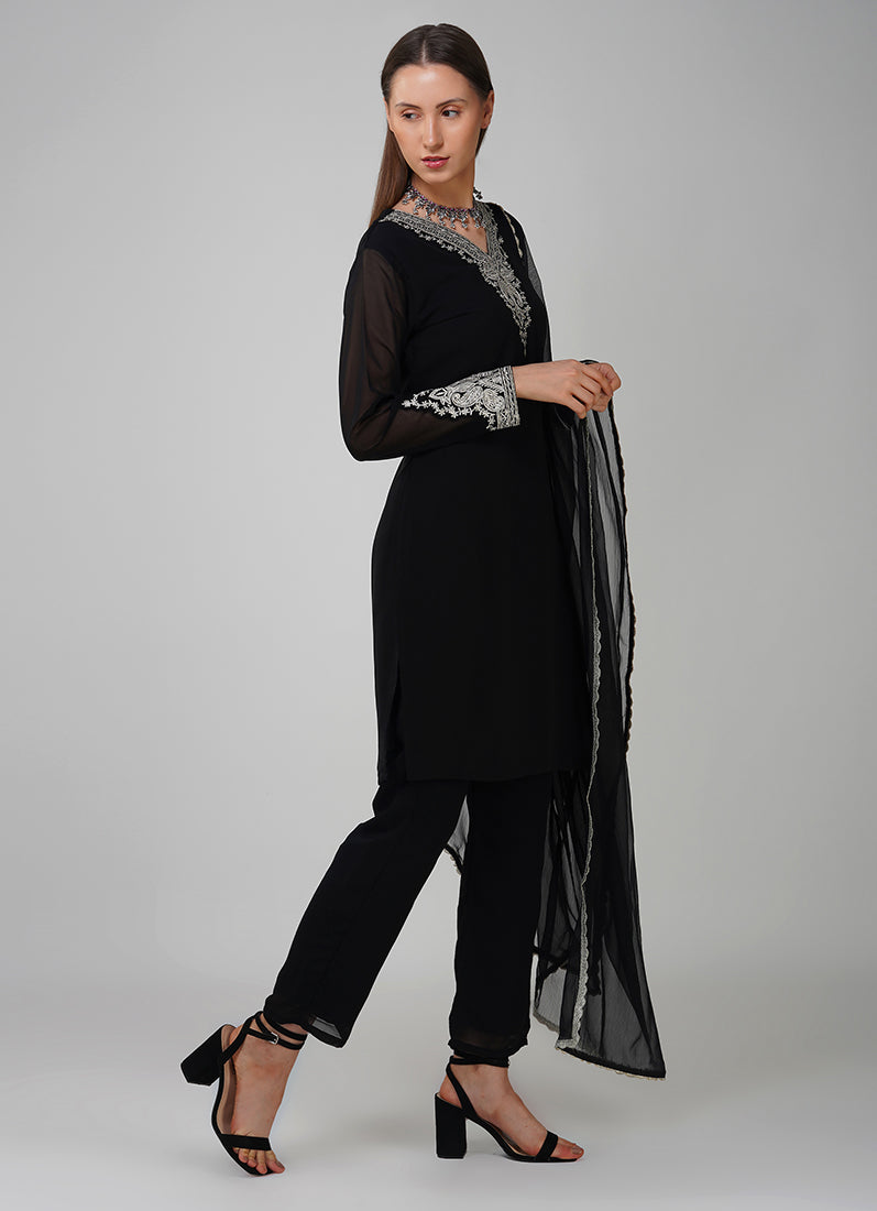 Buy Black Georgette Shift Style Suit