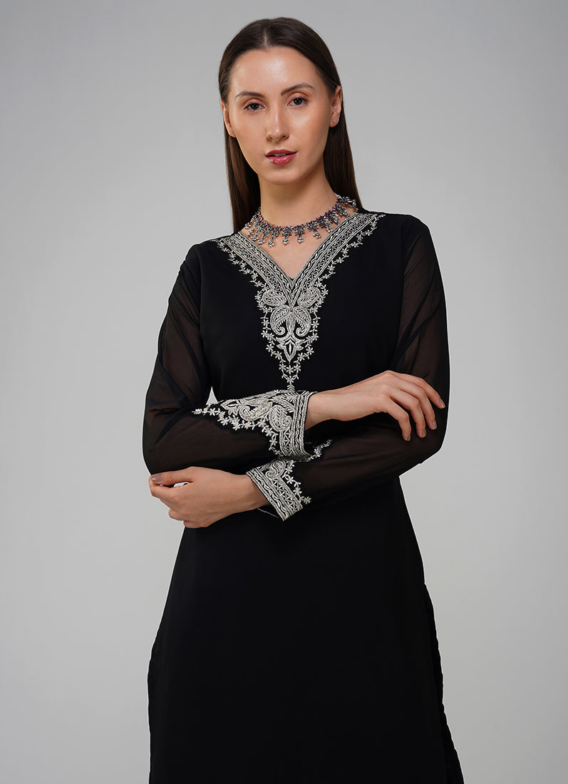 Buy Black Georgette Shift Style Suit