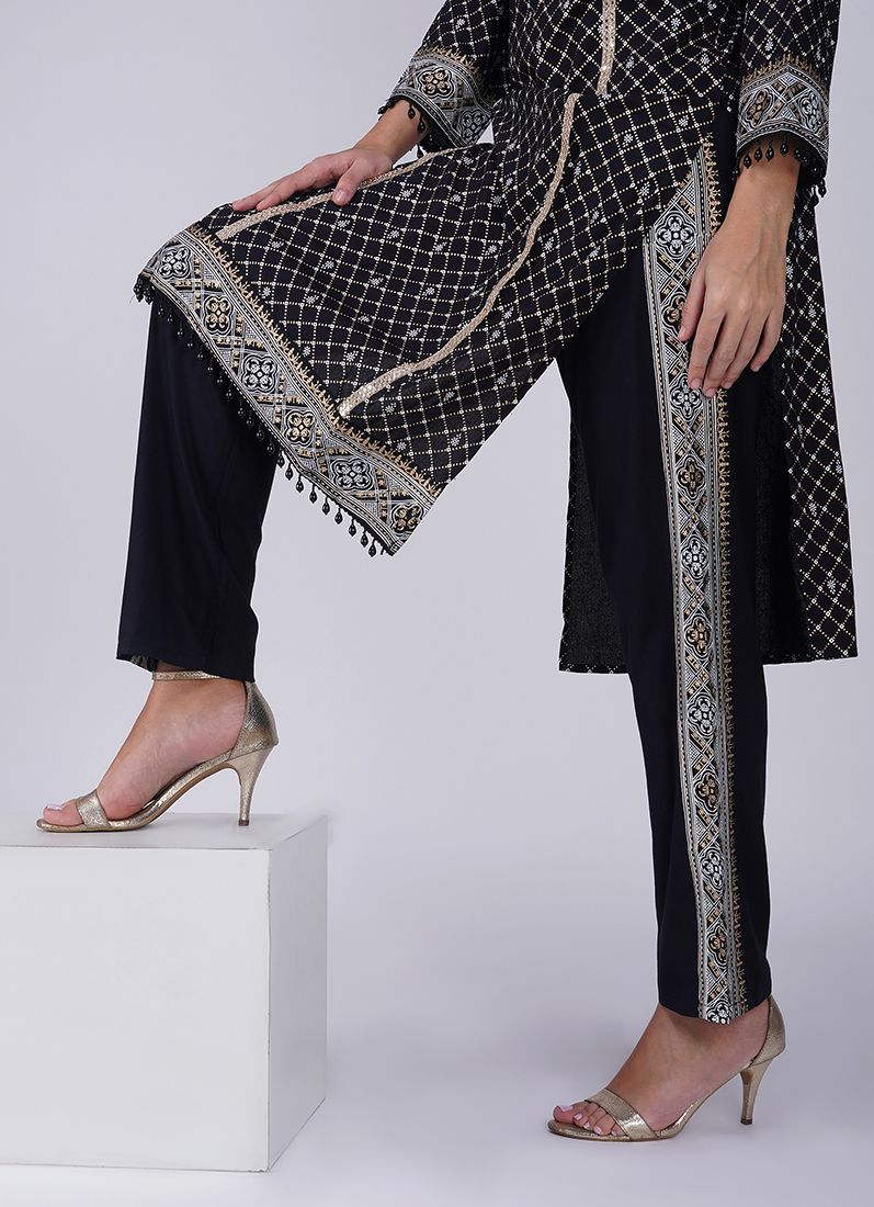 Buy Black Rayon Straight Cut Suit