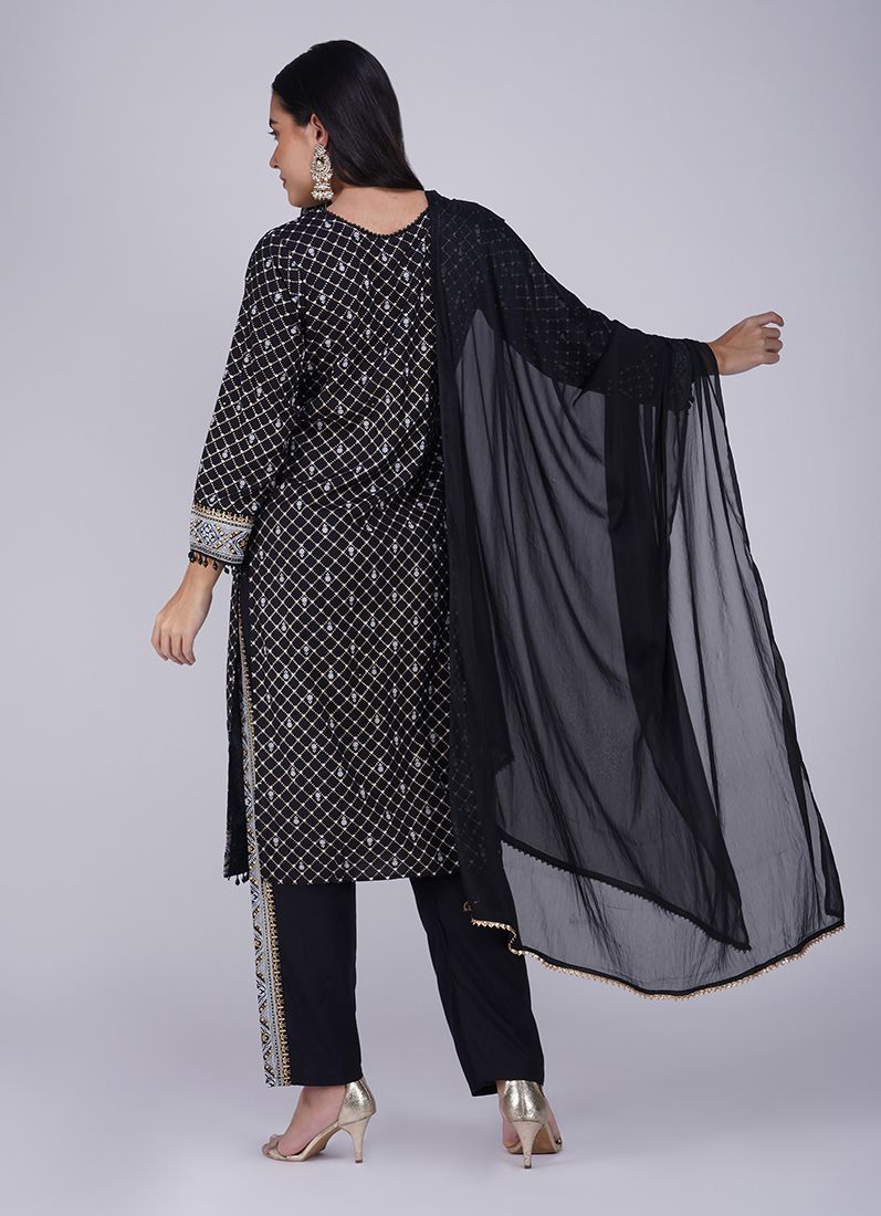 Buy Black Rayon Straight Cut Suit