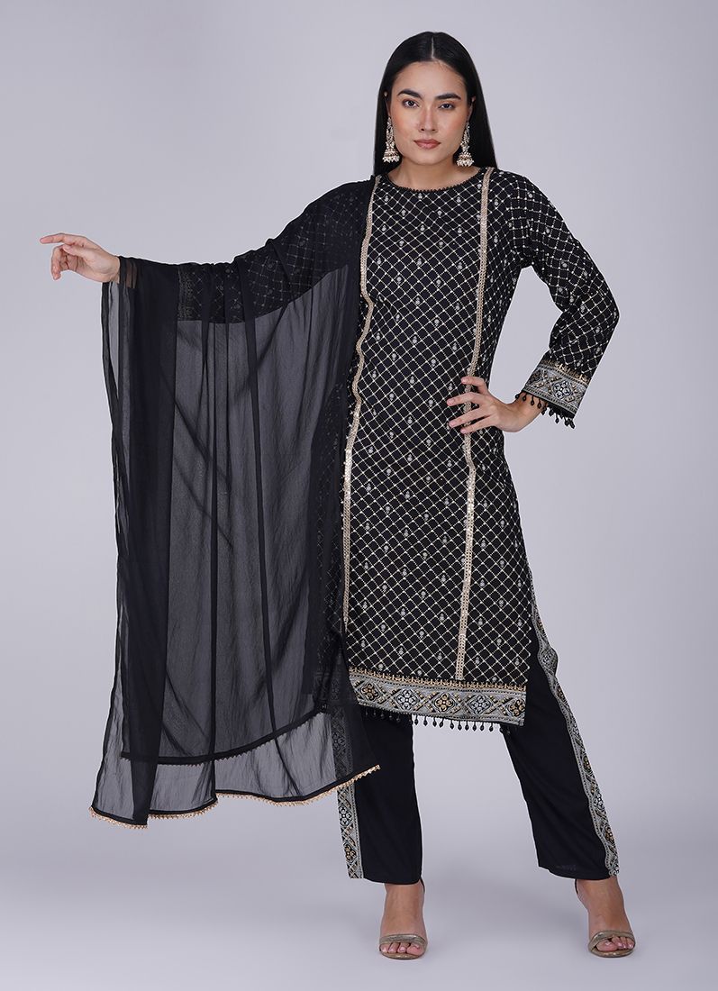 Buy Black Rayon Straight Cut Suit