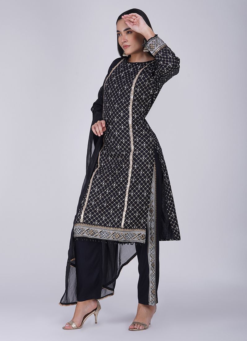 Buy Black Rayon Straight Cut Suit