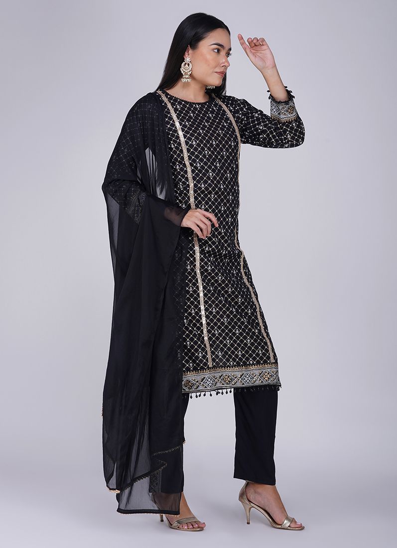 Buy Black Rayon Straight Cut Suit