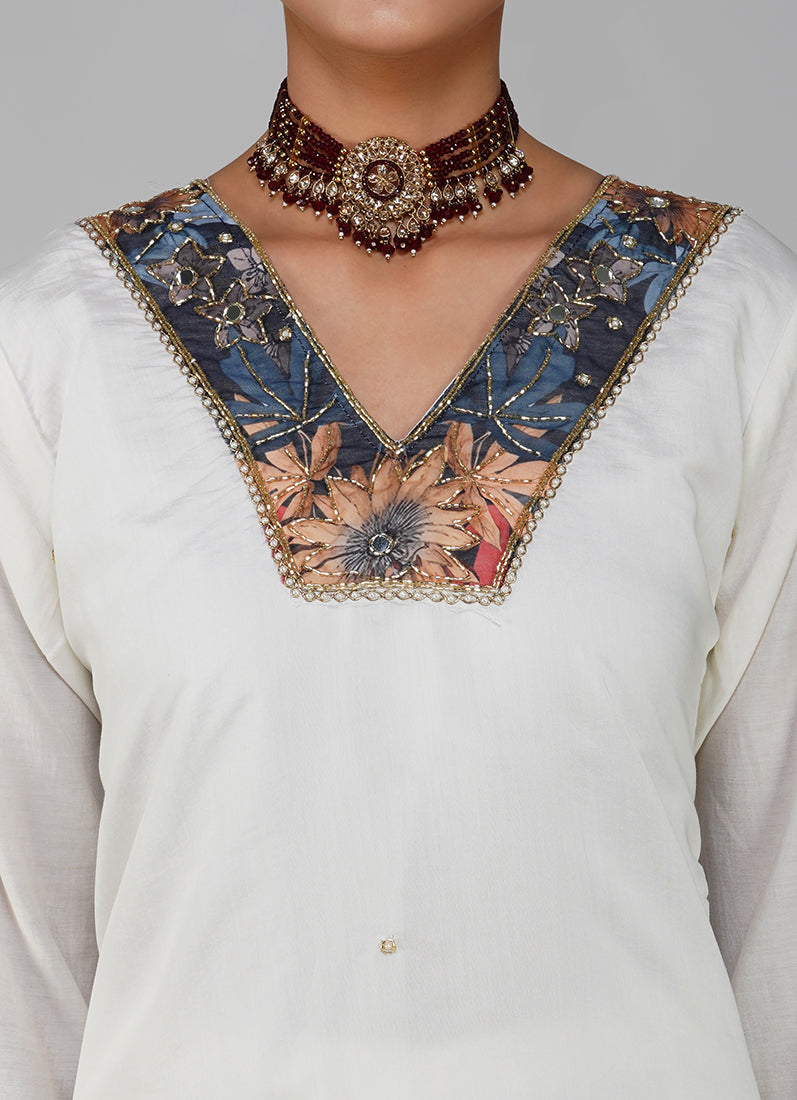 White Silk Embroidered Suit Set